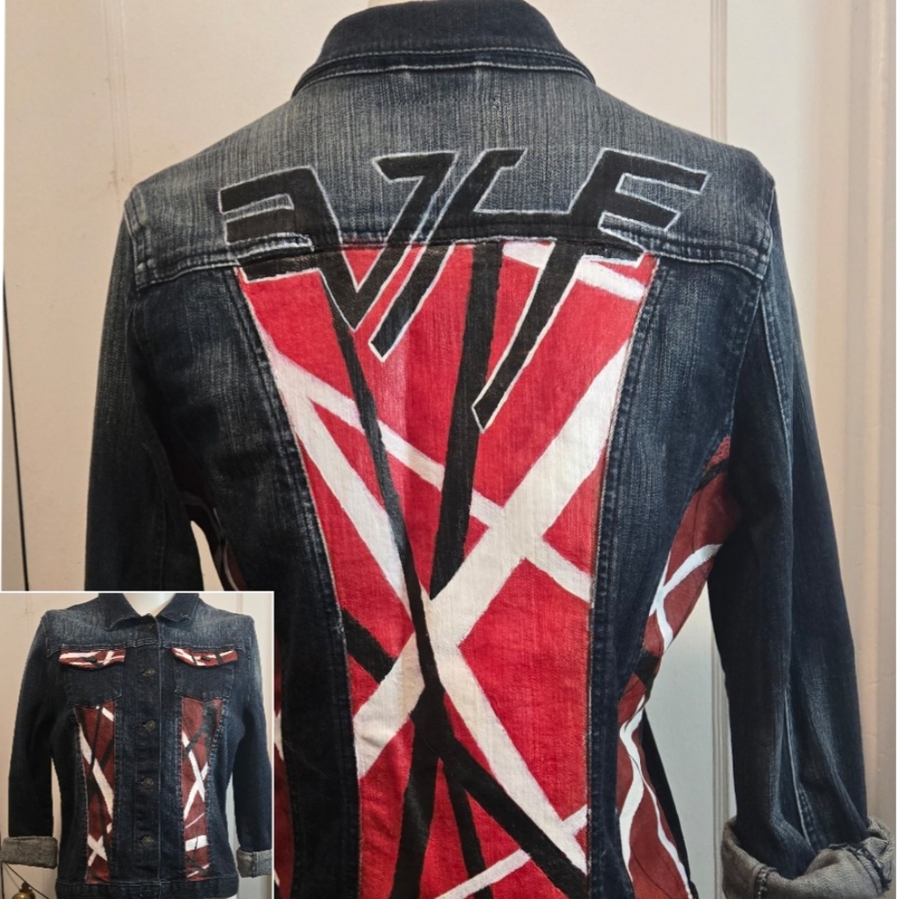 Van Halen Rock Band Best Both Worlds Album Cover Handpainted Crop Denim Jacket